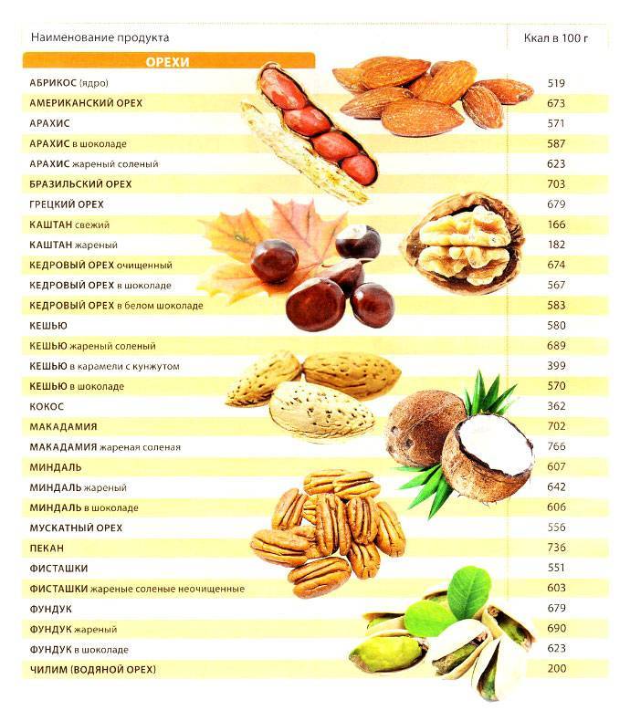 Таблица калорийности орехов: низкокалорийные и самые калорийные - орех эксперт