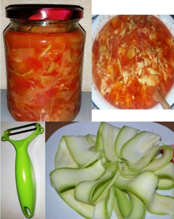 Салат тещин язык из кабачков, томатная паста и перца на зиму